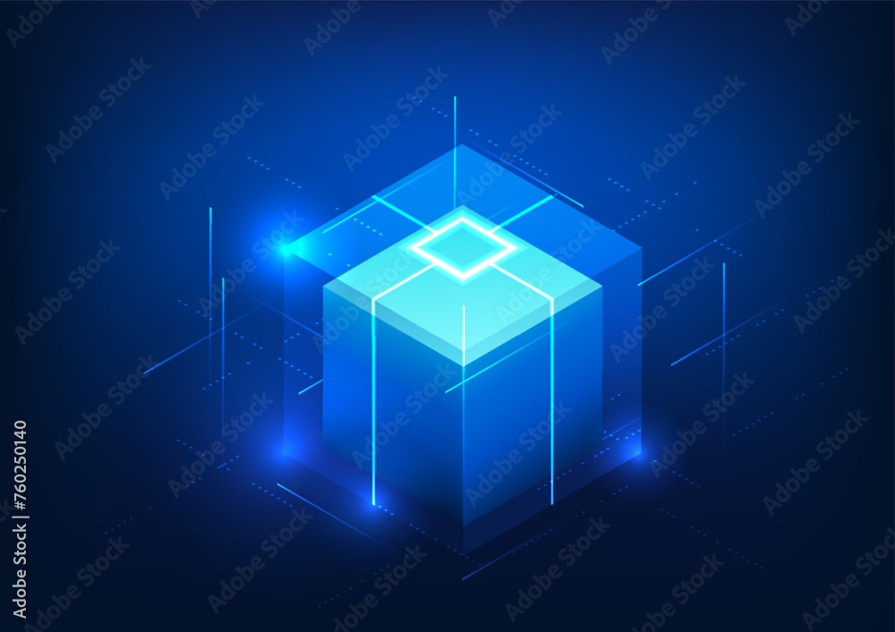 Fototapete Blockchain technology Rectangular boxes stacked on top of each other Represents a data storage system that is networked through computer encryption. It is a highly secure data storage technology.