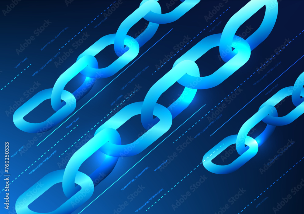 Fototapete blockchain technology a long chain connected together. with number code shows data storage technolog