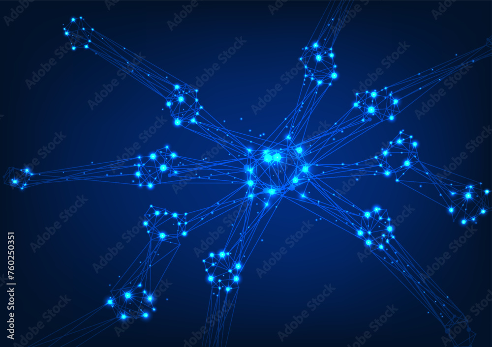 Fototapete blockchain technology lines that connect and break into straight lines represents the data storage t