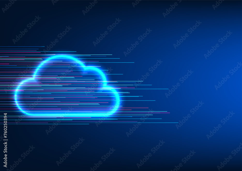Poster cloud technology clouds with light all around and lines passing through them shows the system for co