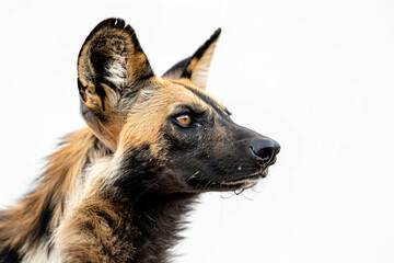 a close up of a dog with a white background