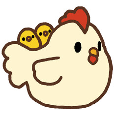 白いニワトリとヒヨコ © botsu