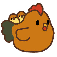 茶色いニワトリとヒヨコ © botsu