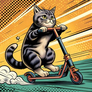 Cat on a razor scooter