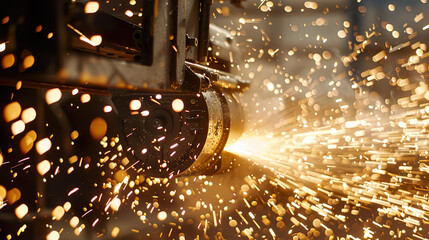 Electric grinder uses an electric grinder to cut steel. There was so much sparking that there was light to use the cut steel.