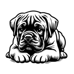 cane curso dog pet in line art cartoon outline illustration, isolated on transparent background