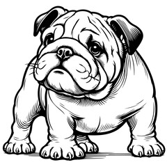 bulldog perancis dog pet in line art cartoon outline illustration, isolated on transparent background
