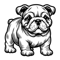 bulldog perancis dog pet in line art cartoon outline illustration, isolated on transparent background