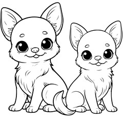 Chihuahua dog pet in line art cartoon outline illustration, isolated on transparent background