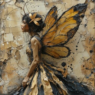 Lovely fairy with black and gold butterfly wings