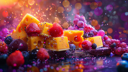 Cheese and Berries with Vibrant Bokeh Effect