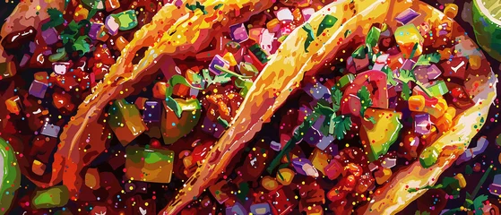 Foto op Plexiglas Close-up of a spicy taco vibrant dot digital art © INsprThDesign