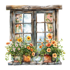 Fototapeta na wymiar window flowers vector illustration in watercolour style