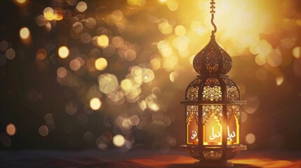 eid mubarak and eid al adha lantern in a light background, islamic golden lantern celebration of islamic