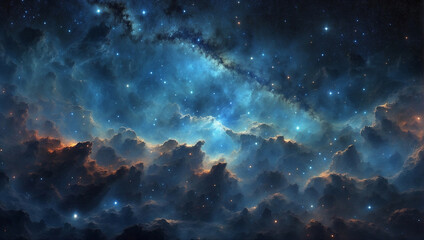 Starry night in deep blue cosmos. - obrazy, fototapety, plakaty