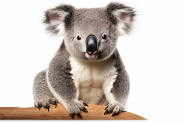 a koala bear sitting on a wooden stick