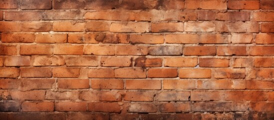 A detailed closeup photo of a brown brick wall showcasing the intricate brickwork and textures. The rectangular bricks are set against green grass, creating a visually appealing contrast
