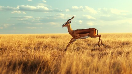 A graceful gazelle bounding effortlessly across the African savanna