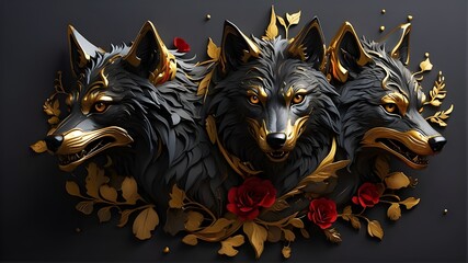 wolf head in the dark, Dare to be different with a diverse range of sticker style options for your black wolf image. Choose from full HD or 4K resolution, and add a touch of luxury with gold and blood - obrazy, fototapety, plakaty