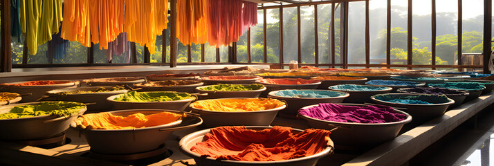 Vibrant Spectrum: Dyeing process in Traditional Textile Factory