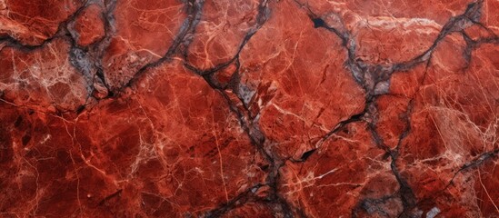 A detailed view of a red marble texture showcasing intricate cracks, resembling a natural landscape art piece. The pattern resembles tree bark or wood grain