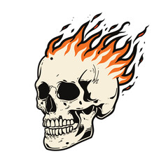 Fototapeta premium A flaming skull. Flames rising from a human skull