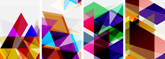 Colorful bright triangles with various colors and transparencies. Vector illustration For Wallpaper, Banner, Background, Card, Book Illustration, landing page
