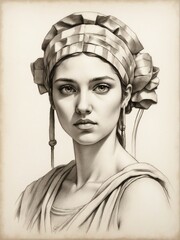 A typical young woman in ancient greece hand drawn sketch portrait on plain white background from Generative AI - obrazy, fototapety, plakaty