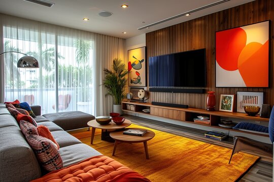 Living room with an HDTV and stylish decor.