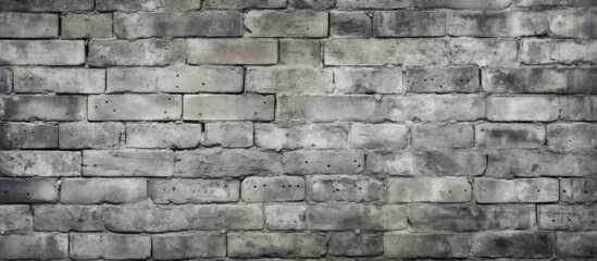 A detailed shot showcasing the intricate pattern of a gray brick wall. The monochrome photography highlights the texture of the building material