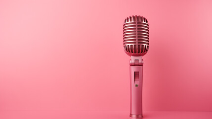 Fototapeta na wymiar pink microphone on a pink background