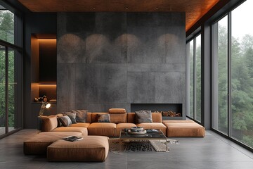 Minimalist modern living room interior design with rustic touches.ai generative