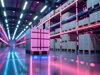 Fototapeta premium Futuristic Digital Warehouse with Smart Logistics and Minimalistic Design using Augmented Reality