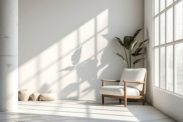Fototapeta na wymiar Modern Minimalist Interior with white wall and armchair