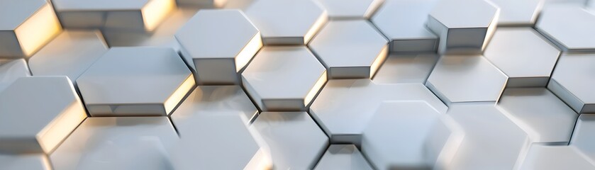 3D Rendered Abstract Hexagon Background with Glowing Light and Shiny Metal Texture - Minimalistic Wallpaper for Design and Presentation