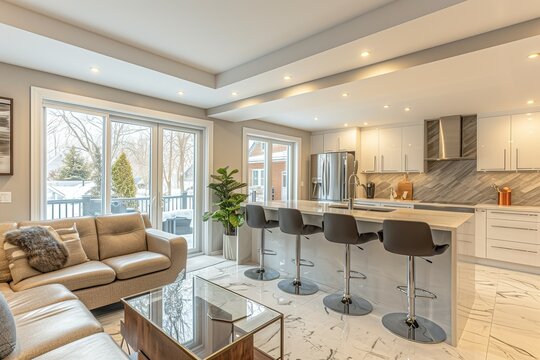 Real Estate Photography - Renovated furnished for sale house in Montreal's suburb with bathroom, basement and new kitchen