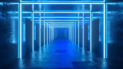 Futuristic Corridor of Blue Neon Lights: A Modernist's Dream