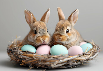 Adorable Bunny's Easter Delight: Basket Brimming with Eggs
