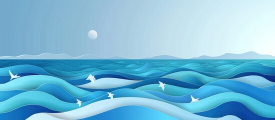 Abstract background with paper waves and beach in summer, 3d rendering, copy space. generative AI