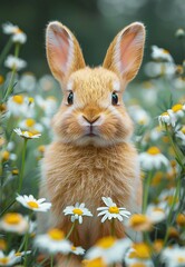Rabbit Amidst a Field of Flowers