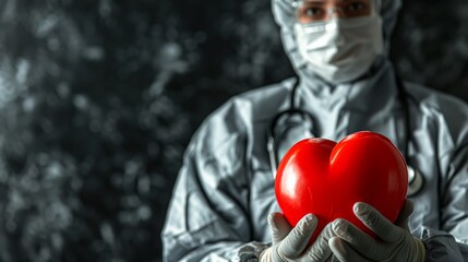 Doctor in PPE Holding Red Heart for World Health Day