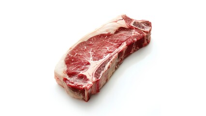 picture of raw dry aged new york steak on clean white background