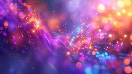 Step into a colorful dreamscape,  where vibrant shapes,  lights,  and bursts create a dreamlike atmosphere.