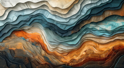 Abstract image with organic patterns and flowing lines in earthy hues suggesting topographical layers, ai generated - Powered by Adobe