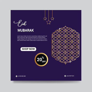 Eid sale social media poster for festival of Eid Mubarak, Eid Mubarak greetings, Eid sale vector banner template design background