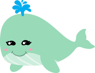 cute whale cartoon, sea, animal