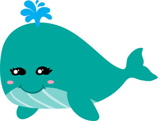 cute whale cartoon, sea, animal