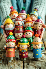 Obraz premium Colorful retro tin wind-up toys displayed on a wooden surface, depicting nostalgia and joy of childhood.