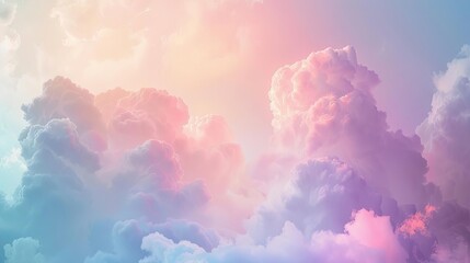 Ethereal Pastel Colored Clouds Against a Soft Sky Background, Dreamy Digital Illustration