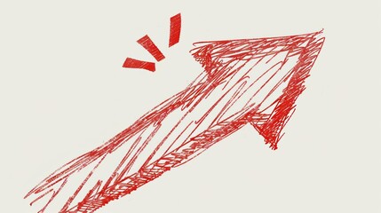 Hand Drawn Red Arrow Moving Upward, Growth and Success Concept, Sketch Illustration